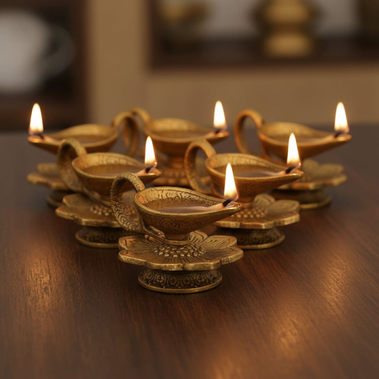 Lotus Brass Finish Diya Deepam Vilakku Samai Oil Lamps for Home Pooja Room Diwali Decor Mandir Temple Akhand Diya Indian Traditional Hindu Puja Religious Deepawali Housewarming Return Gifts